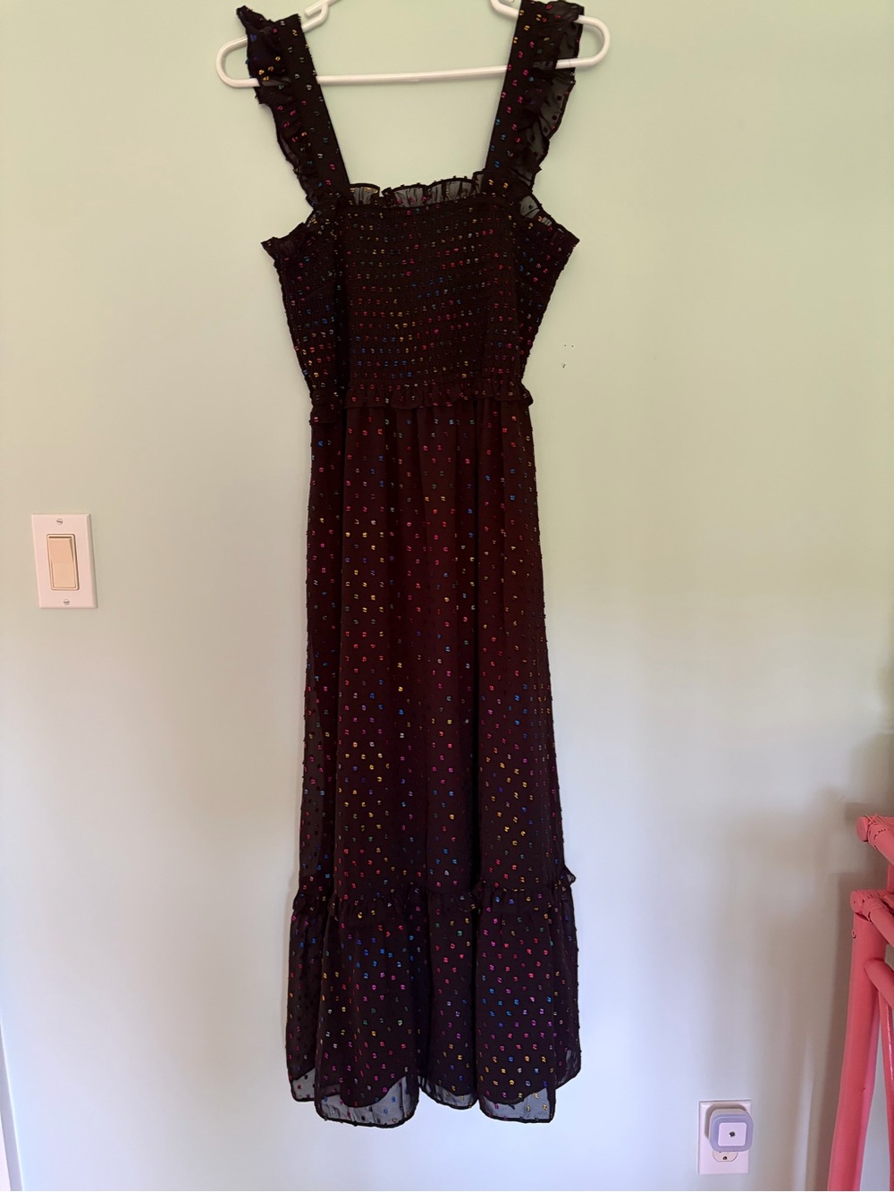 Draper James Black Maxi Dress with Multicolor Dot Print